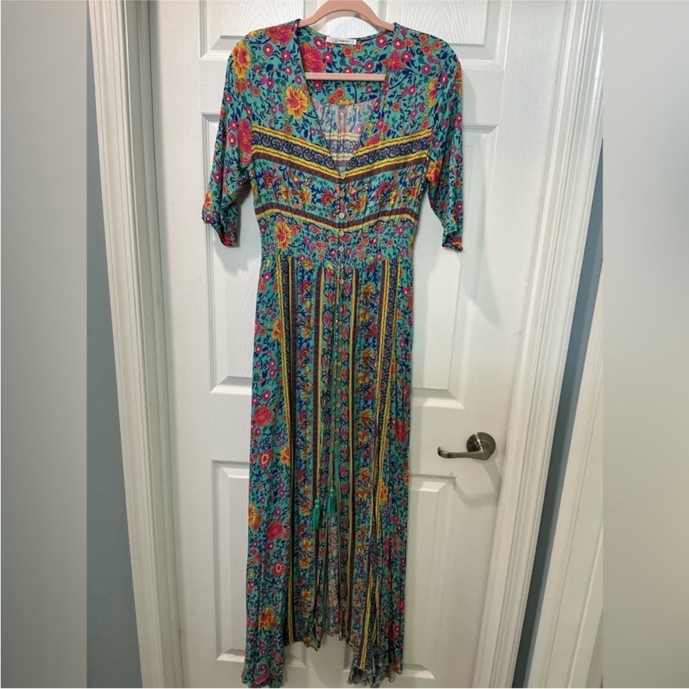Q2 Red and Pink floral Maxi Dress cottagecore